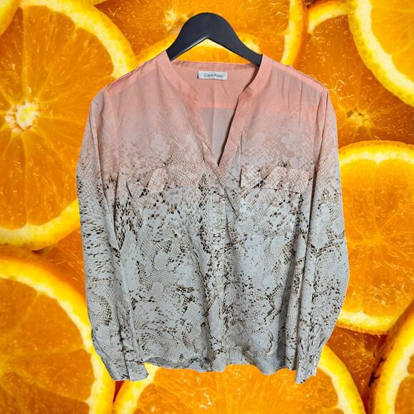 Calvin Klein Women's Ombré Snake Print Button-Front Long Sleeve‎ Top - Picture 2 of 8
